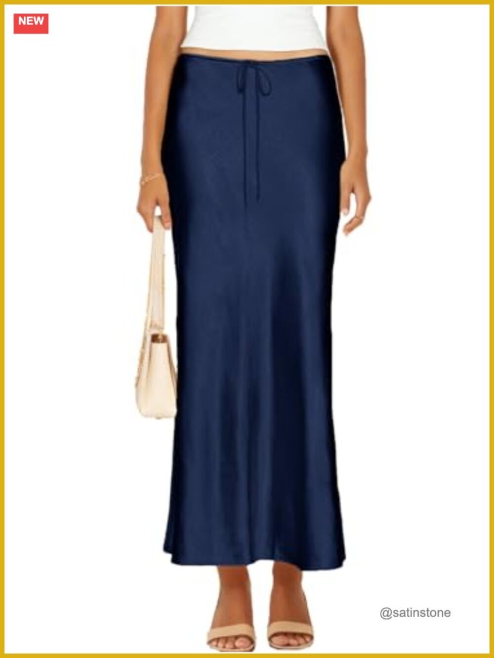 Satin Silk Maxi Skirt Drawstring A-Line Flowy Casual Formal